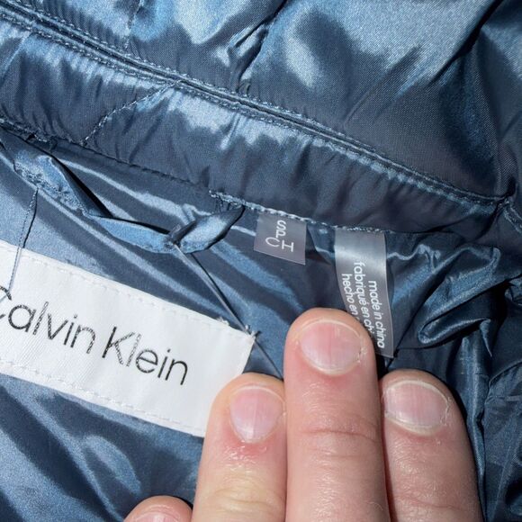 Calvin Klein Puffer Women’s Small Quilted Hooded Coat Blue Full Zip Mid Length - Picture 5 of 10